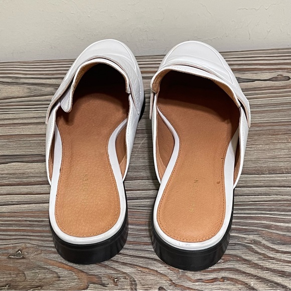 Halogen White Leather Mules Flats Slide On Low Block Heel Casual Preppy Size 9 - Picture 6 of 16